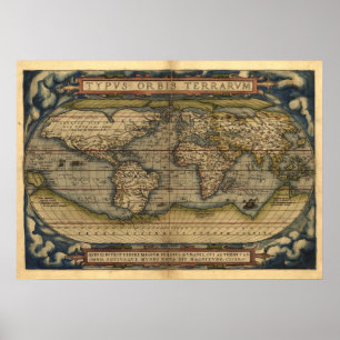 Pôster Vintage World Map Atlas TYPVS ORBIS TERRARVM