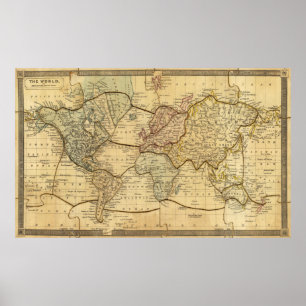 Poster Vintage World Map Quebra-cabeça (1840)