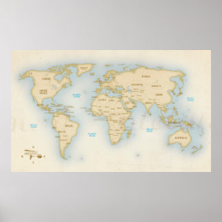 Poster Vintage world map with countries