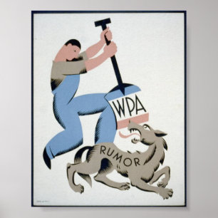 Poster Vintage WPA Man & Wolf Rumor
