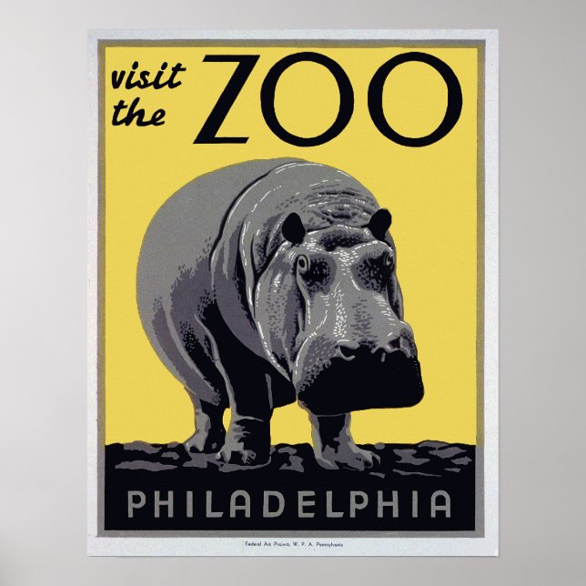 poster vintage WPA "Visite o zoológico" da década  (Frente)