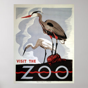 Pôster Vintage WPA Visite Zoo Heron e Egret