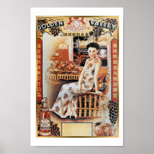 Poster Vintage Xangai Ouro Valley Beer E Retro Girl