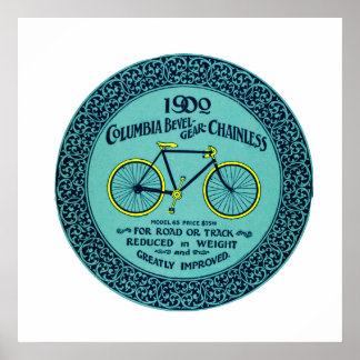 Pôster Vintage Yellow Turquoise Columbia Bicicleta Ad