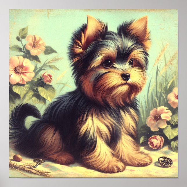 Poster Vintage Yorkshire Terrier Painting (Frente)