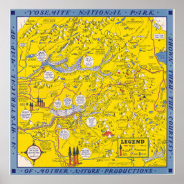 Poster Vintage Yosemite National Park California Map 1948