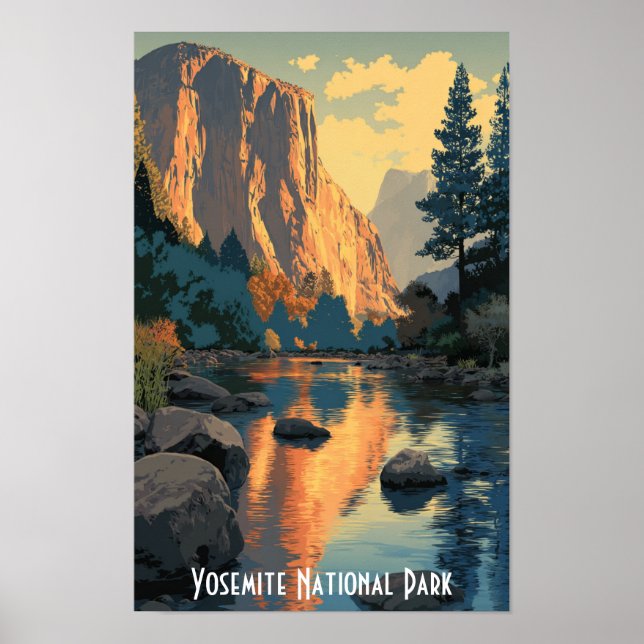 Poster Vintage Yosemite National Park River Retro Hiking (Frente)