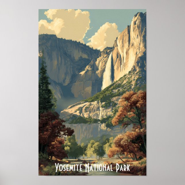 Poster Vintage Yosemite National Park River Retro Hiking (Frente)