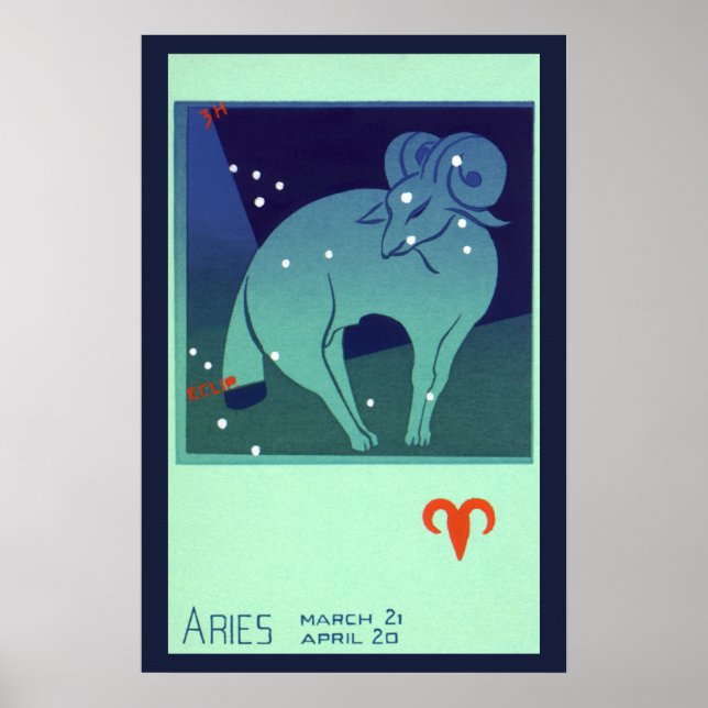 Poster Vintage Zodiac, Astrology Aries Ram Constelação (Frente)