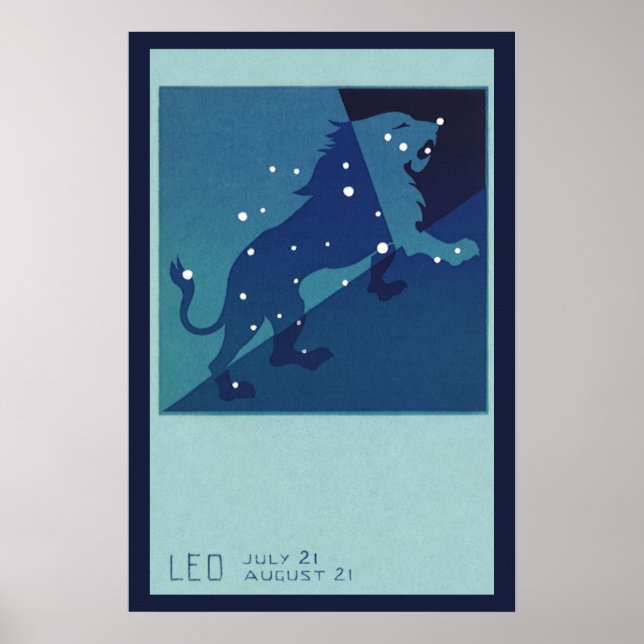 Poster Vintage Zodiac Astrology Leo Lion Constellation (Frente)