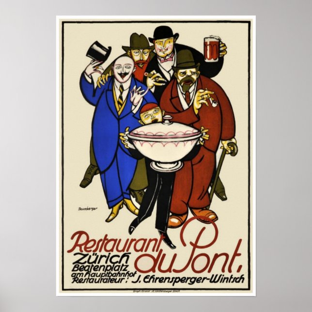 Poster Vintage Zurich Restaurant Advertising Art Deco (Frente)