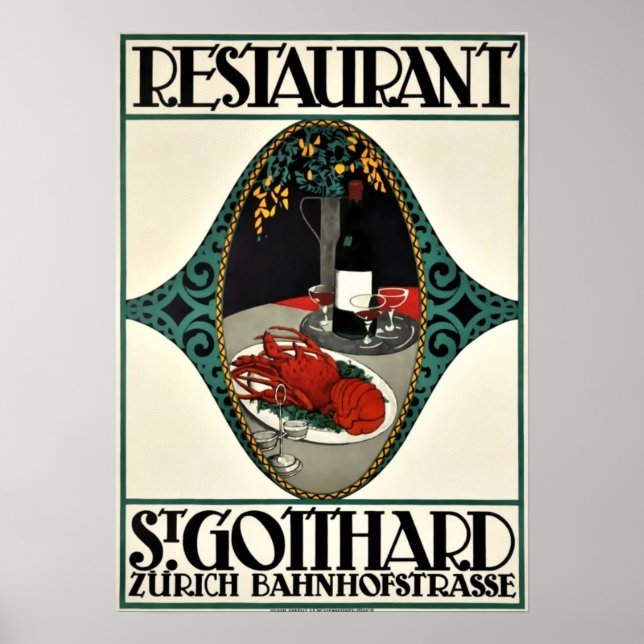 Poster Vintage Zurich Restaurant Advertising Art Deco (Frente)