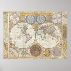 Pôster Vintagem antiga do Mapa Mundial de Viagem