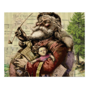 Pôster Vintagem da Árvore de Natal de Santa Claus feliz