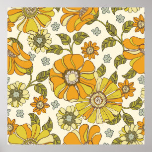 Poster Vintagem Floral De Grande Escala Colorida, Desenha