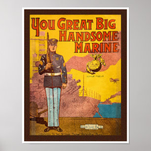 POSTER VINTAGEM "MARINHAS" DE MÚSICA DA FOLHA DE 1920