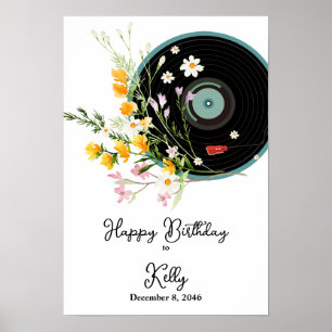 Poster Vinyl Record, Oldies Rustic Music, flores, adulto