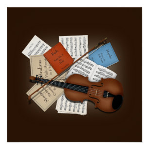 Pôster Viola & Arco Com Livros & Folhas Musicais Personal