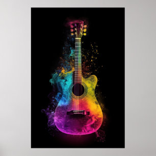 Poster Violão acústico com cores explodidas