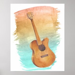 Poster Violão Acústico de Aquarela