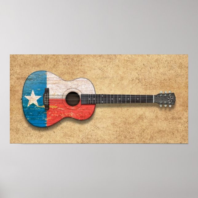 Poster Violão Acústico Sinalizador do Texas Envelhecido e (Frente)