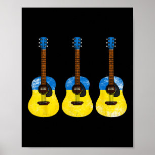 Poster Violão Bandeira Ucraniana Ucrânia Guitarrista M
