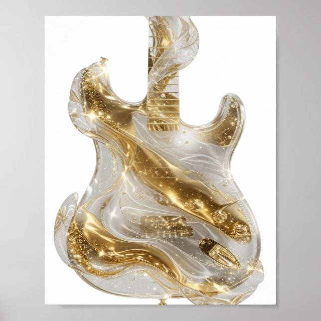 Poster Violão Elétrico Dourado Prateado Atraente (Frente)