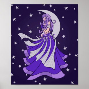 Poster Violet Moon Goddese Belly Dancer Roxo Art Moon