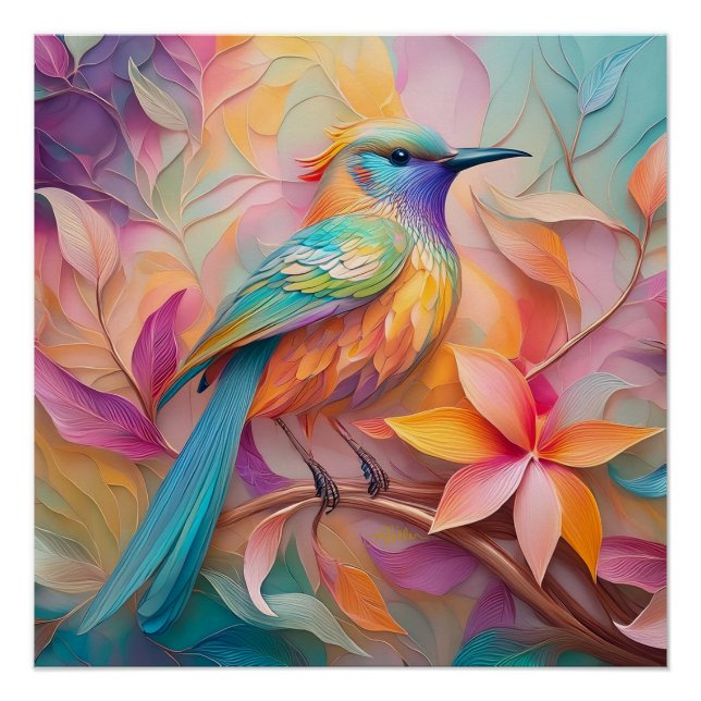 Pôster Violet Throed Songbird Fantasy Bird (Frente)