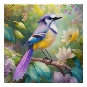 Pôster Violet Tufted Jay Fantasy Bird