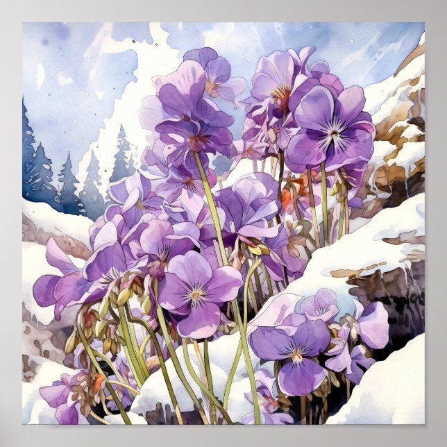 Poster Violet Wall Art, Floral Square (Frente)
