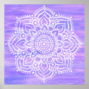 Poster Violet White Mandala Watercolor