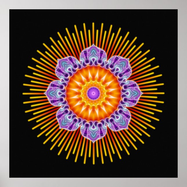 Poster Violeta amarela de Mandala | preto (Frente)
