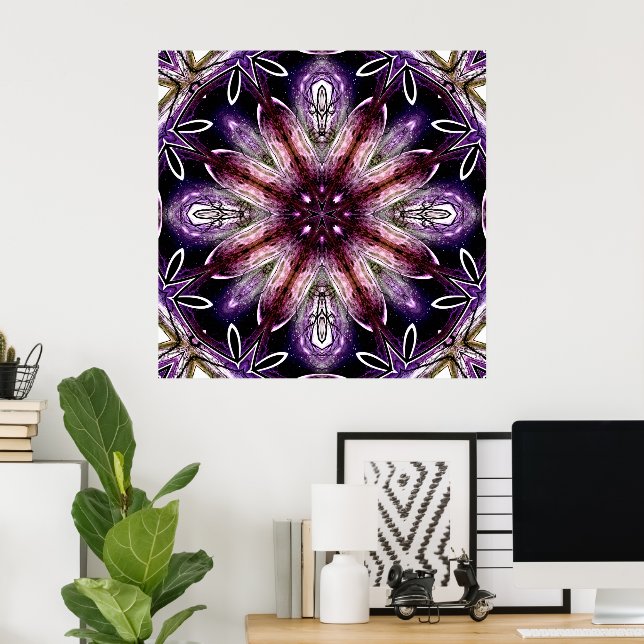 Poster Violeta e Magenta Cosmic Flor Kaleidoscópio (Escritório em casa)