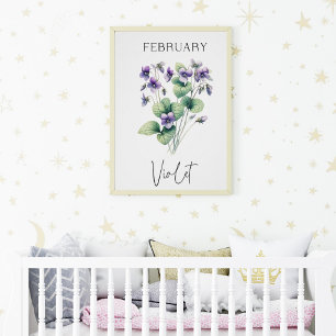 Pôster Violeta Floral do Mês de Nascimento de Fevereiro