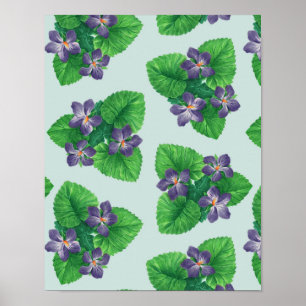 Poster Violetas em azul-de-vidro marinho