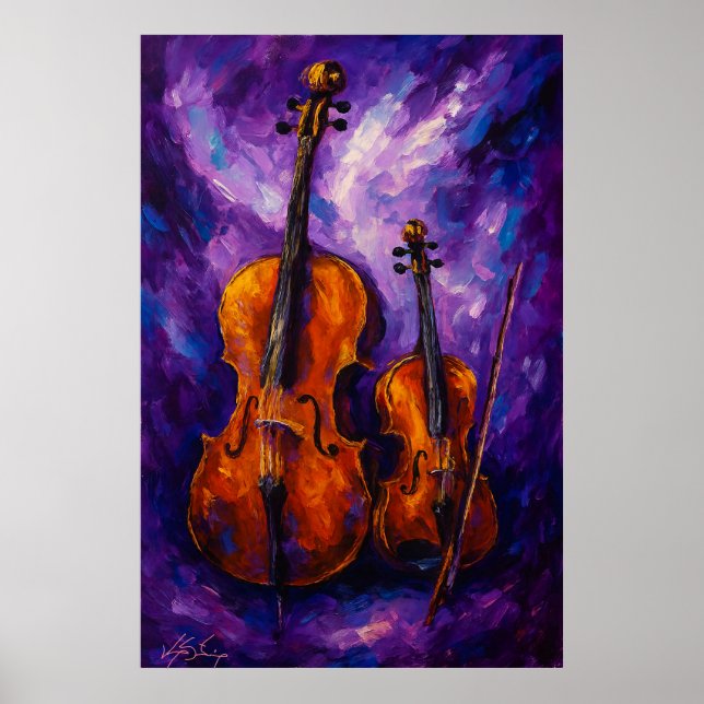 Poster Violin and Cello Against Purple Background (Frente)