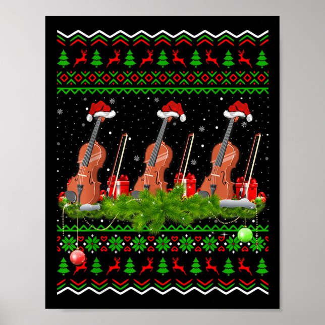 Poster Violin Music Lover Xmas Gift Ugly Christmas Violin (Frente)