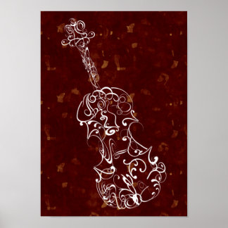 Poster Violin Scrawl White em Deep Red Large Speckles