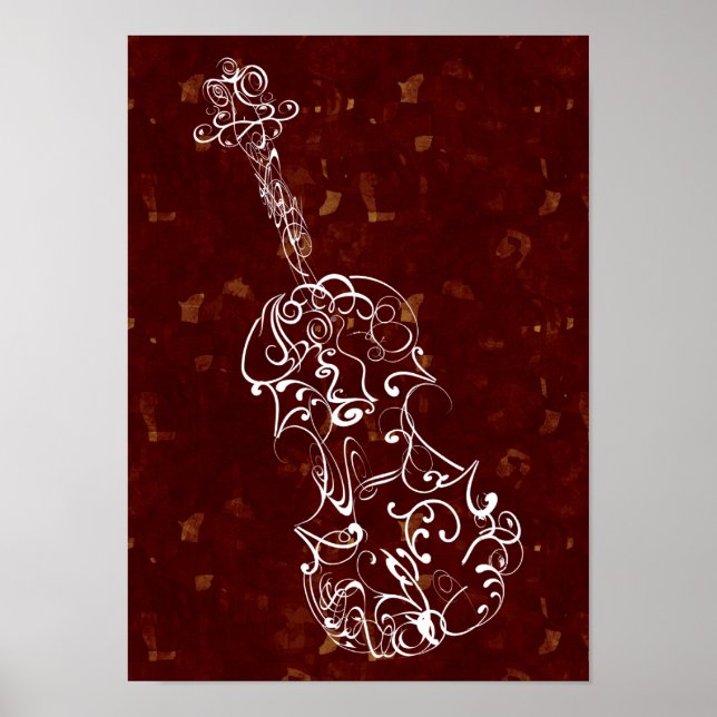 Poster Violin Scrawl White em Deep Red Large Speckles (Frente)