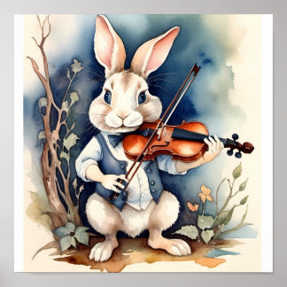 Poster Violinista de coelho chimundo - Arte animal cômoda