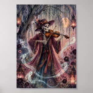 Poster Violinista Esqueleto Gótico Arte Luar de Salgueiro