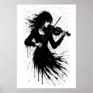 Poster Violinista Nascido da Tinta na Tempestade de Som