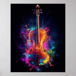 Poster Violino com cores explosivas