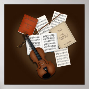 Poster Violino em uma Pilha de Partituras Personalizável