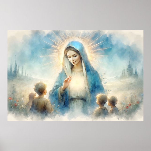 Poster Virgem Abençoada Maria com Crianças (Frente)