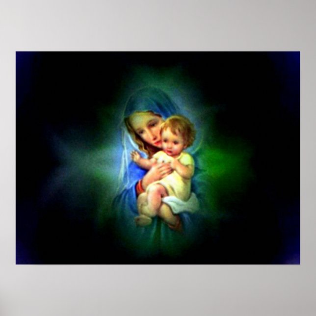 Pôster Virgem Abençoada Maria e Criança Criança Jesus (Frente)