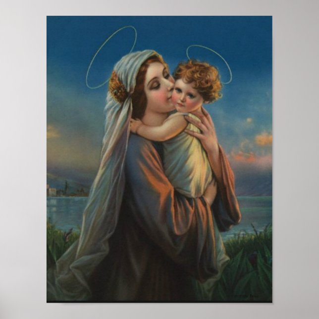 Poster Virgem Abençoada Mary Madonna com Criança Jesus (Frente)