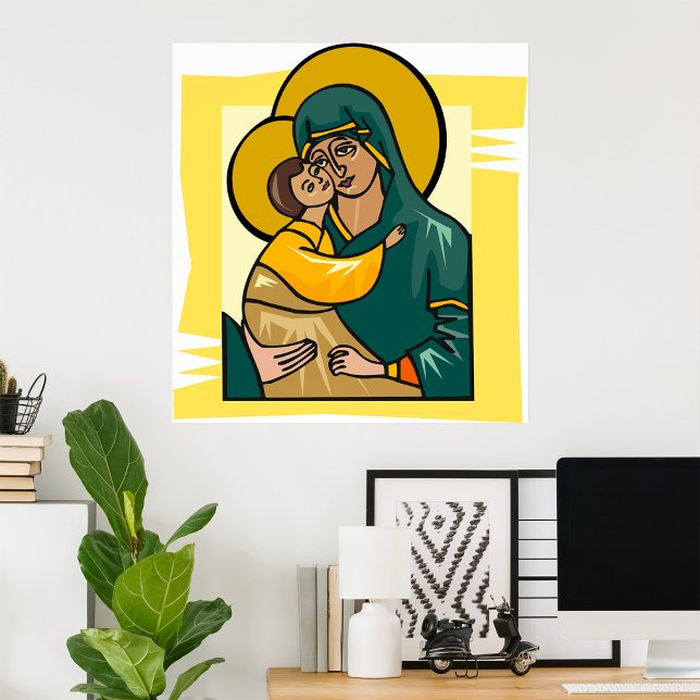 Poster Virgem Bizantina Moderna Mary e Religião Infantil (Criador carregado)