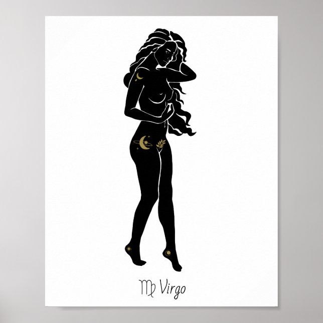 Poster Virgem Deusa Zodíaco Celestial Arte da Lua Donzela (Frente)